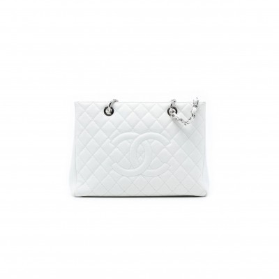 CHANEL CAVIAR QUILTED GRAND SHOPPING TOTE WHITE (34*24*13cm) 